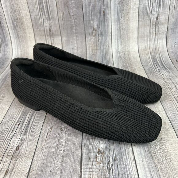 Vivaia Margot Square Toe V Cut Slip On Flats Black Shoes Women’s Size 38.5 EU - Picture 1 of 11